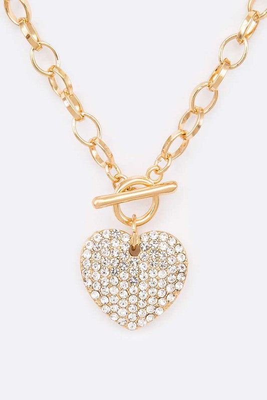 Glam love Heart Pendant Toggle Necklace