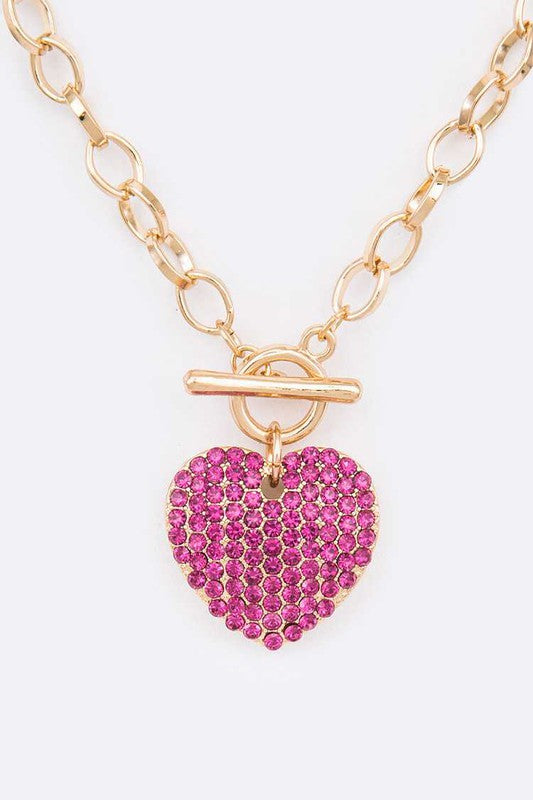 Glam love Heart Pendant Toggle Necklace