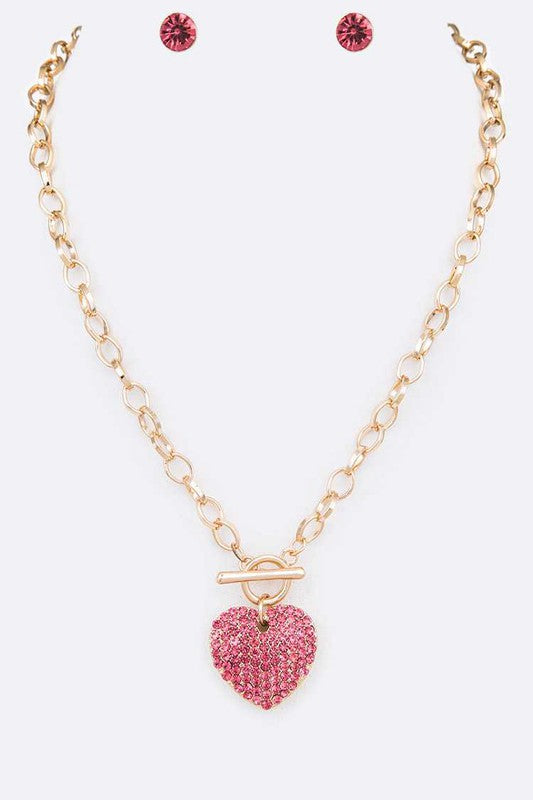 Glam love Heart Pendant Toggle Necklace