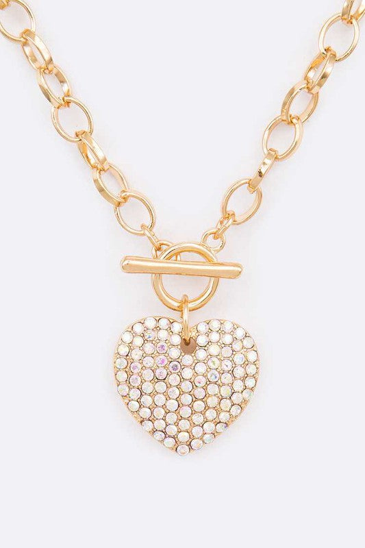 Glam love Heart Pendant Toggle Necklace