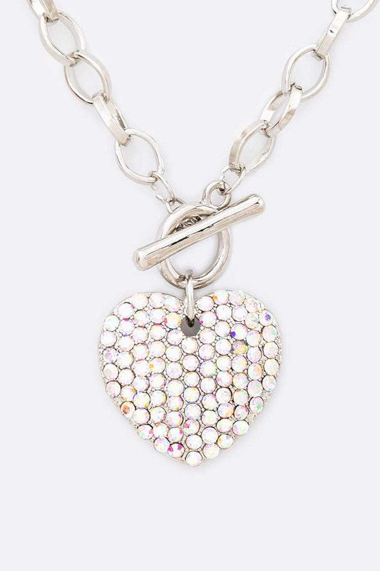 Glam love Heart Pendant Toggle Necklace